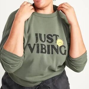 Old Navy Good Vibes Sun ☀️ Loose Graphic Cropped Crew-Neck Sweatshirt Women XXL